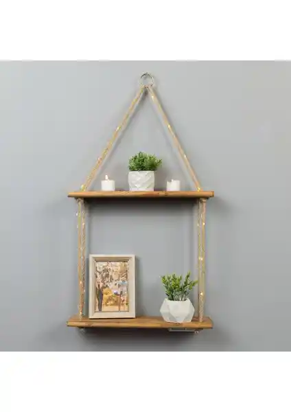 DecoLife Raf: Doğal Ahşap ve LED Işıklandırmalı Rustik Duvar Dekorasyonu