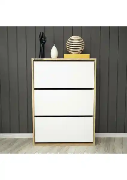 Decorfers Belen 3 Kapaklı 6 Bölmeli Düşer Kapaklı Ayakkabılık Modern ve Estetik Depolama Çözümü