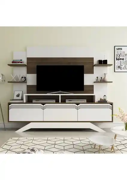 Decorotika Delpi TV Ünitesi Beyaz Ceviz Modern ve Şık Tasarım Detaylarıyla