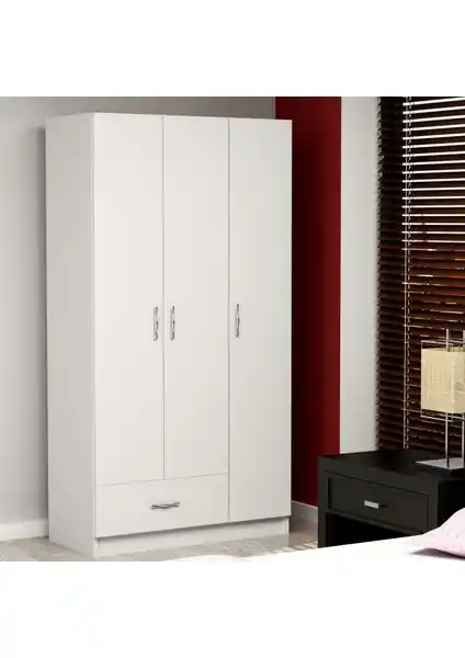 Decorotika Gabi 3 Kapaklı Çekmeceli Beyaz Gardrop Modern Tasarım ve Yüksek Kalite