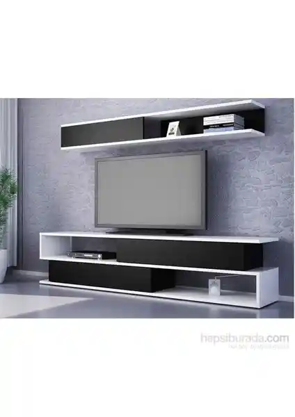 Decorotika Kapisko Siyah-Beyaz Modern TV Ünitesi Oturma Odası Dekorasyonu İçin Uygun
