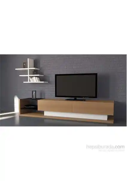 Decorotika Liza Beyaz Teak Modern TV Ünitesi Şık ve Fonksiyonel Tasarım