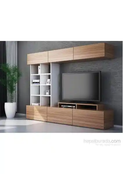 Decorotika Sasa TV Ünitesi Beyaz-Teak Modern ve Fonksiyonel Tasarım