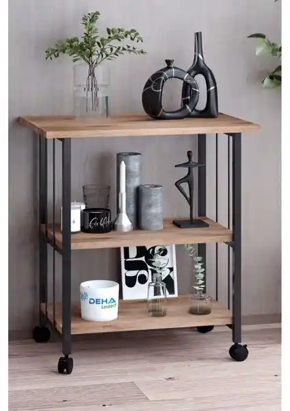 Dehalimited Tekerlekli Frenli Üç Raflı Modern Mutfak ve Oturma Odası Masası