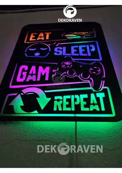 Dekoraven Eat Sleep Game Repeat Gamer Tablo: Modern ve Fonksiyonel Oyun Dekorasyonu