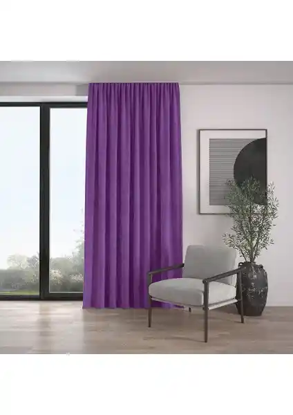 Demor Home Kadife Dokulu Ekstrafor Büzgülü Ametist Renkli Fon Perde 150x250 cm