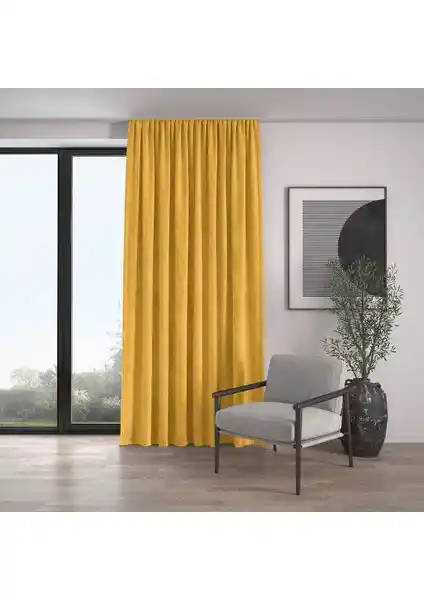 Demor Home Kadife Dokulu Ekstrafor Büzgülü Bal Peteği Sarısı Fon Perde Özellikleri ve Avantajları
