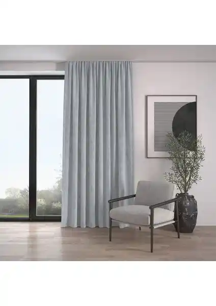 Demor Home Kadife Dokulu Ekstrafor Büzgülü Gü<müş> Grisi Fon Perde Modern ve Şık Dekorasyon Çözümü