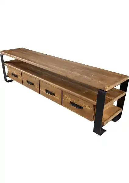 Deryawood Masif Ahşap Çekmeceli TV Ünitesi Modern ve Dayanıklı Tasarım Özellikleriyle