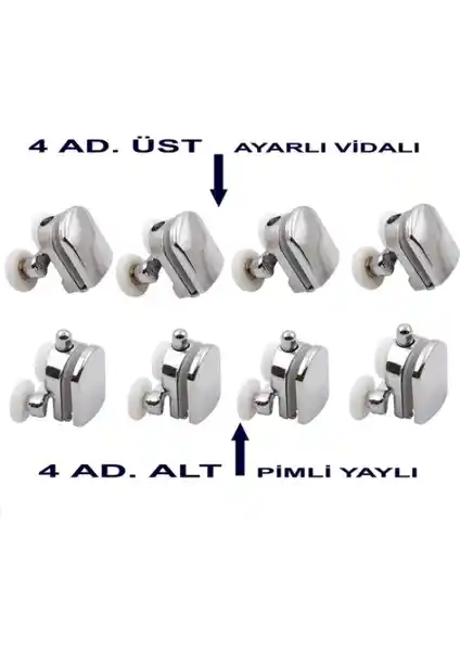 Dizayn Duşakabin Cam Kabin Tekerlek Takımı 8'li Set Kolay Montaj ve Uzun Ömürlü Kullanım