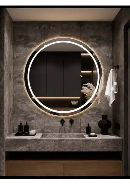 Dnr-Mirror 60 cm Günışığı LED Aydınlatmalı Kumlamalı Yuvarlak Banyo Aynası