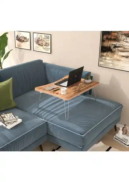 Doğal Çam Malzemeden Tasarlanmış Katlanabilir Dome Laptop ve Kahvaltı Sehpası