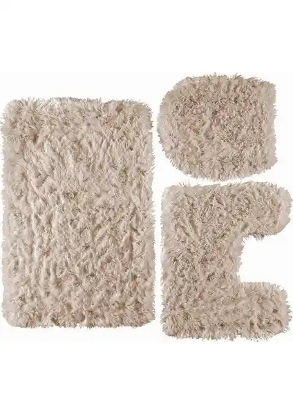 Doğuş Peluş Halı Tavşan 3'lü Klozet Takımı Kemik Renk Güvenli ve Estetik Banyo Aksesuarı