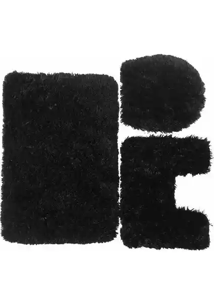 Doğuş Peluş Halı Tavşan 3'lü Klozet Takımı Siyah Estetik ve Konfor Sunan Banyo Aksesuarı