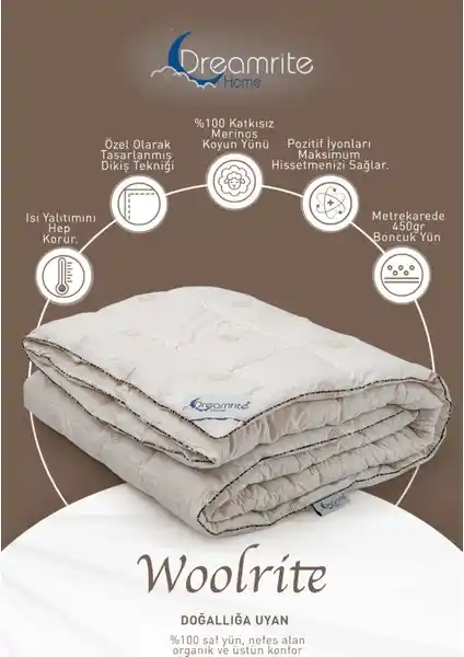 Dreamrite Home Woolrite Yün Yorgan Battal: Doğal ve Sağlıklı Konfor Sunan Yatak Örtüsü