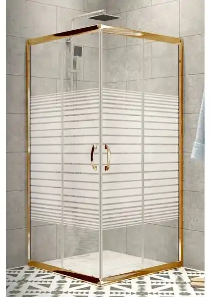 Durul Duşakabin Altın Profil 5 mm Çizgili Cam ile Modern ve Dayanıklı Banyo Tasarımı