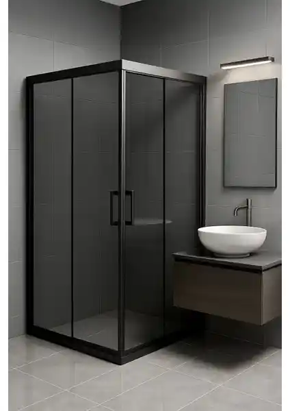 Durul Duşakabin Füme Temper Cam Siyah Profil Yükseklik 190 cm Modern ve Şık Tasarım