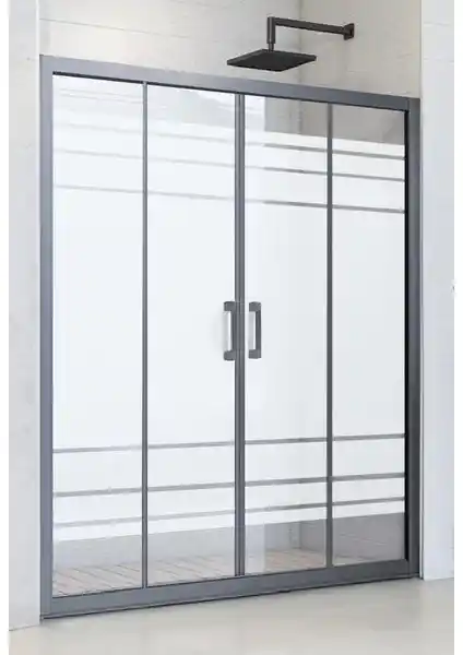 Durul Duşakabin Ön Cephe Siyah Profil ve Desenli Cam ile Modern Banyo Tasarımı