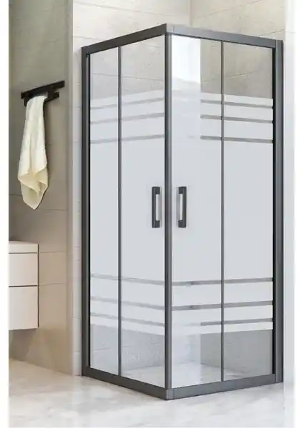 Durul Kare Siyah Profil 5mm Desenli Duşakabin Modern ve Dayanıklı Banyo Tasarımı