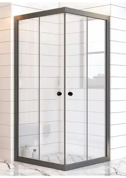 Durul Kare Siyah Profil Şeffaf Cam Duşakabin Modern Banyo Tasarımı