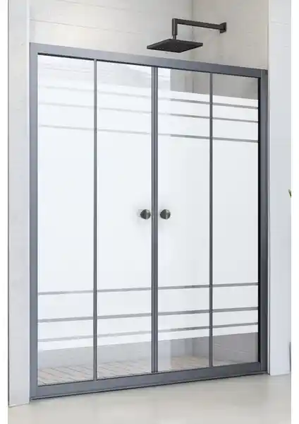 Durul Siyah Profil Desenli Cam Duşakabin Modern ve Dayanıklı Banyo Çözümü