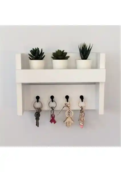 Eblo Home 31 cm Beyaz El Yapımı Ahşap Çok Amaçlı Antre Duvar Askılığı