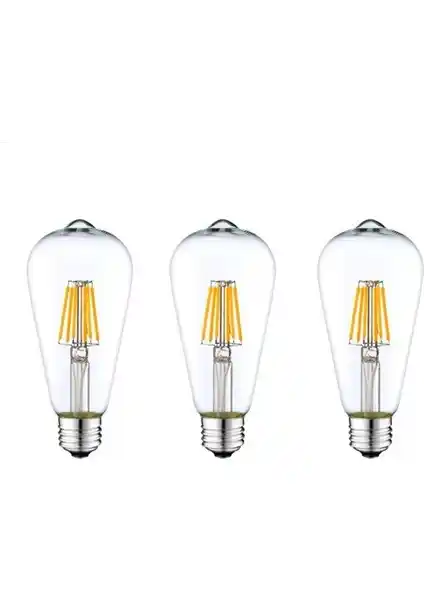 Edison ST64 LED Rustik Ampul 6500K Beyaz 4 W Üçlü Paket Modern ve Enerji Verimli Aydınlatma Çözümü