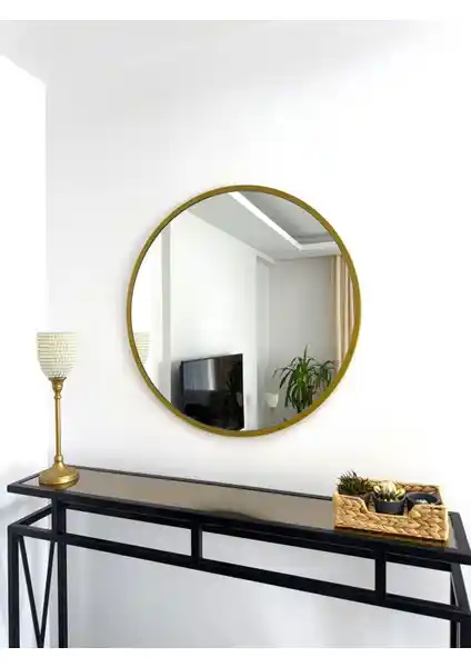 Effe Yapı Dekor Altın Metal Çerçeveli 70 cm Yuvarlak Ayna Modern ve Şık Tasarım