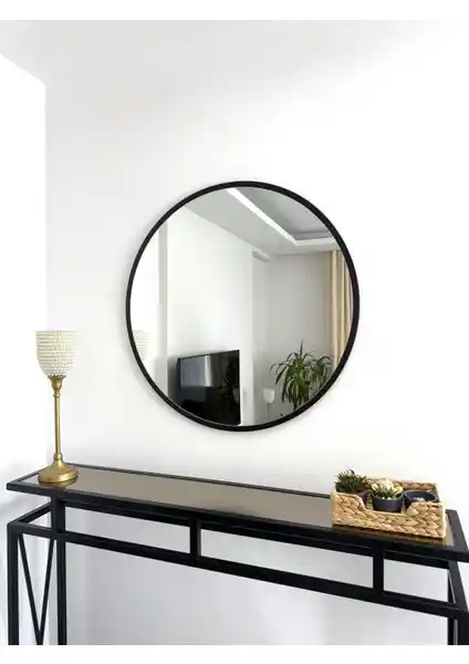 Effe Yapı Dekor Siyah Metal Çerçeveli 70 cm Yuvarlak Ayna Modern ve Şık Tasarımıyla İç Mekânlara Zarafet Katar