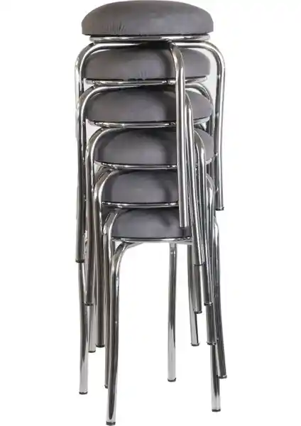 Ekip Metal Tabure Seti Modern ve Dayanıklı Oturma Çözümü 6 Adet Gri Renkli