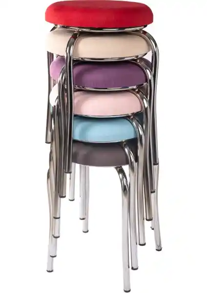 Ekip Shop Modern Metal ve Deri Kaplamalı 6'lı Mutfak Tabureleri Seti