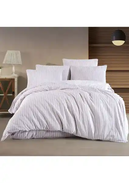 Eliyuf Akaza Tek Kişilik Pamuklu Lila Çizgili Nevresim Takımı Yatak Odası İçin Modern ve Dayanıklı