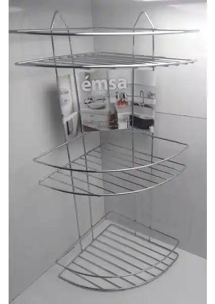 Emsa 3 Katlı Oval Köşelik Banyo Rafı Paslanmaz Çelik Dayanıklı ve Estetik Tasarım
