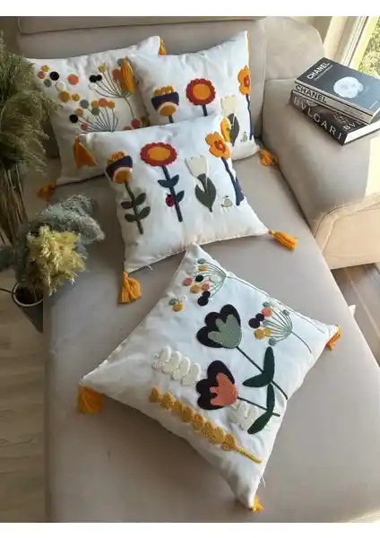 En Gözde Home Punch Nakışlı 4 Adet Kırlent Kılıfı Modern ve Şık Ev Dekorasyonu İçin