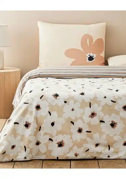 English Home Mono Bloom Pamuk Çift Kişilik Nevresim Takımı Krem Renkli Modern Tasarım