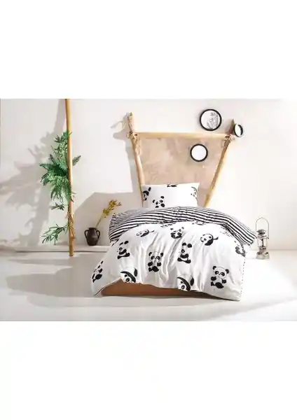 Eponj Home B&W Panda Nevresim Takımı Tek Kişilik Şık ve Konforlu Tasarım