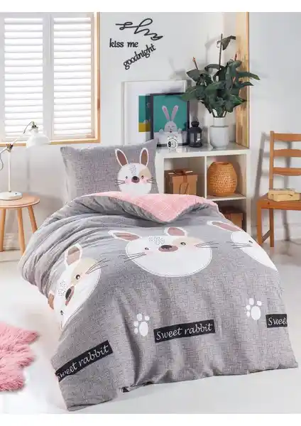 Eponj Home Junior Tavşancık Temalı Nevresim Seti Tek Kişilik Renk Seçenekleriyle