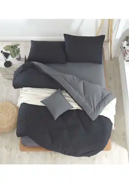 Eponj Home Paint Çift Kişilik Nevresim Takımı Siyah-Füme Modern ve Şık Tasarım