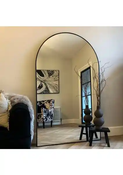 Ersan Dizayn 100x180 cm Siyah Metal Çerçeveli Oval Boy Aynası Modern Dekorasyon İçin