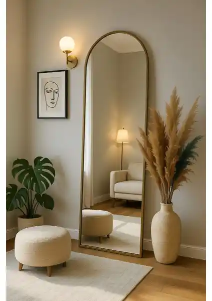 Ersan Dizayn Metal Çerçeve Gold Eskitme Ayaklı Boy Aynası: Modern ve Dayanıklı Dekoratif Ayna