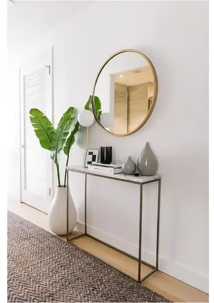 Ersan Dizayn Metal Çerçeveli Gold Yuvarlak Ayna - Modern ve Dayanıklı İç Mekan Dekoru