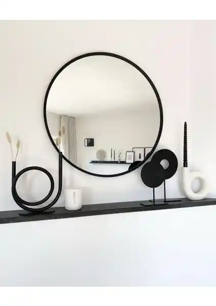 Ersan Dizayn Metal Çerçeveli Siyah Yuvarlak Ayna Modern İç Mekan Dekorasyonu İçin İdeal