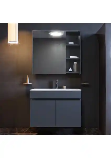 Ertekpa Galata 75 cm Antrasit Banyo Dolabı Takımı Modern ve Fonksiyonel Tasarım