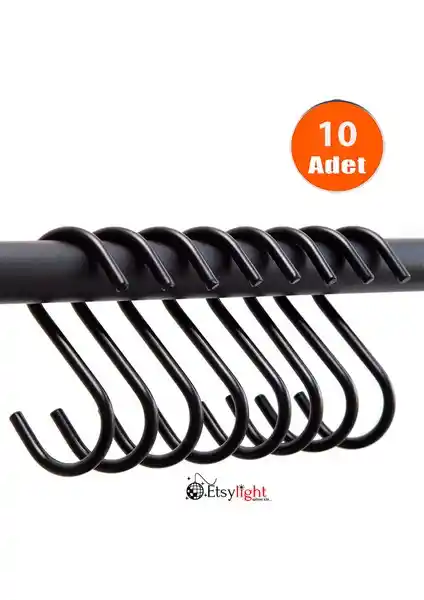 Etsylight 3x75 Siyah Metal S Kanca Dayanıklı ve Çok Amaçlı Kullanım İçin Uygun