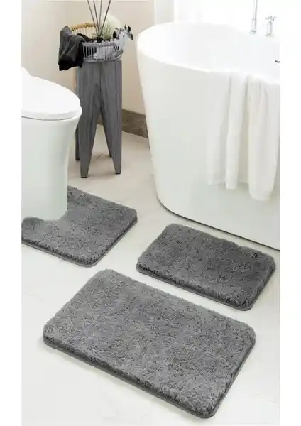 Eurobano Home %100 Doğal Kaymaz Taban Yıkanabilir Gri Banyo Halısı Seti