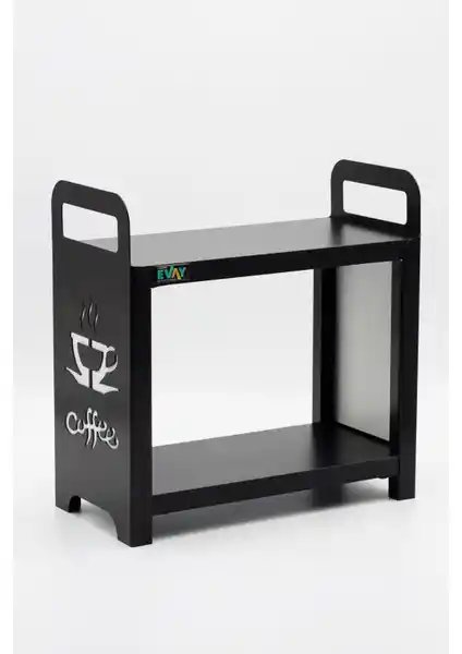 Evay Kahve Köşesi Metal Ahşap 2 Katlı Mutfak Rafı Modern ve Dayanıklı Tasarım