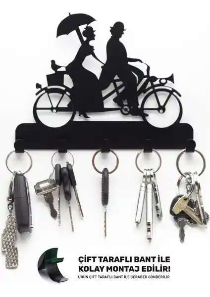 Evay Metal Dekoratif Bisiklet Desenli Anahtarlık Askısı, Dayanıklı ve Şık Tasarım ile Kullanıma Uygun