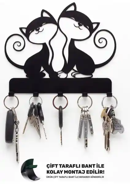 Evay Metal Dekoratif Kedi Desenli Anahtarlık Askısı: Şık ve Dayanıklı Ev Dekorasyonu Aksesuarı