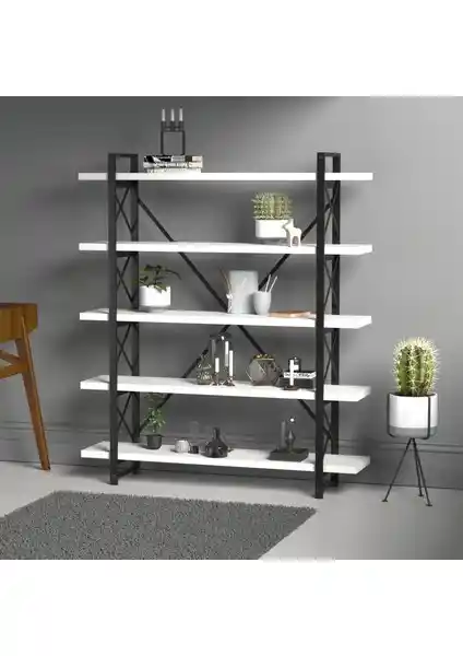 EVDEMO Ahşap Metal Beyaz Kitaplık: Modern ve Dayanıklı Depolama Çözümü