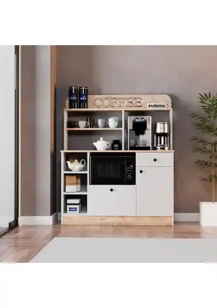 EVDEMO Barista Kahve Köşesi Çok Amaçlı Dolap Atlantik Çam Renk Seçenekleriyle Modern Tasarım